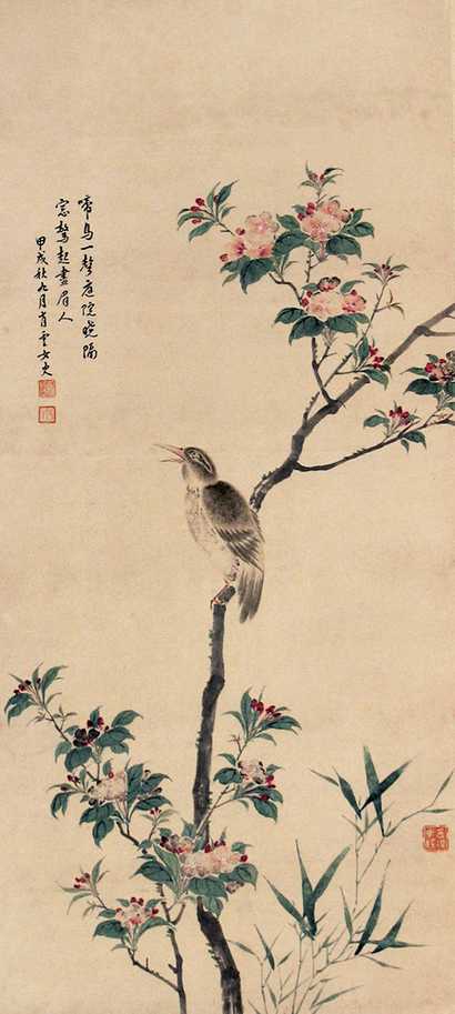 肖云 甲戌（1934年）作 花鸟 立轴